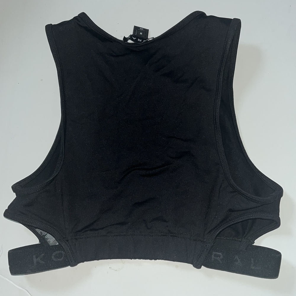 Koral Dayside Evanesce Mesh-Paneled Performance Crop Top (Black/White) - Medium - Picture 3 of 7